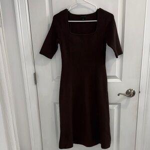 Elegant Brown Sweater Square Neck Dress
